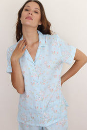 Blue Rose Satin Shortie Pajamas
