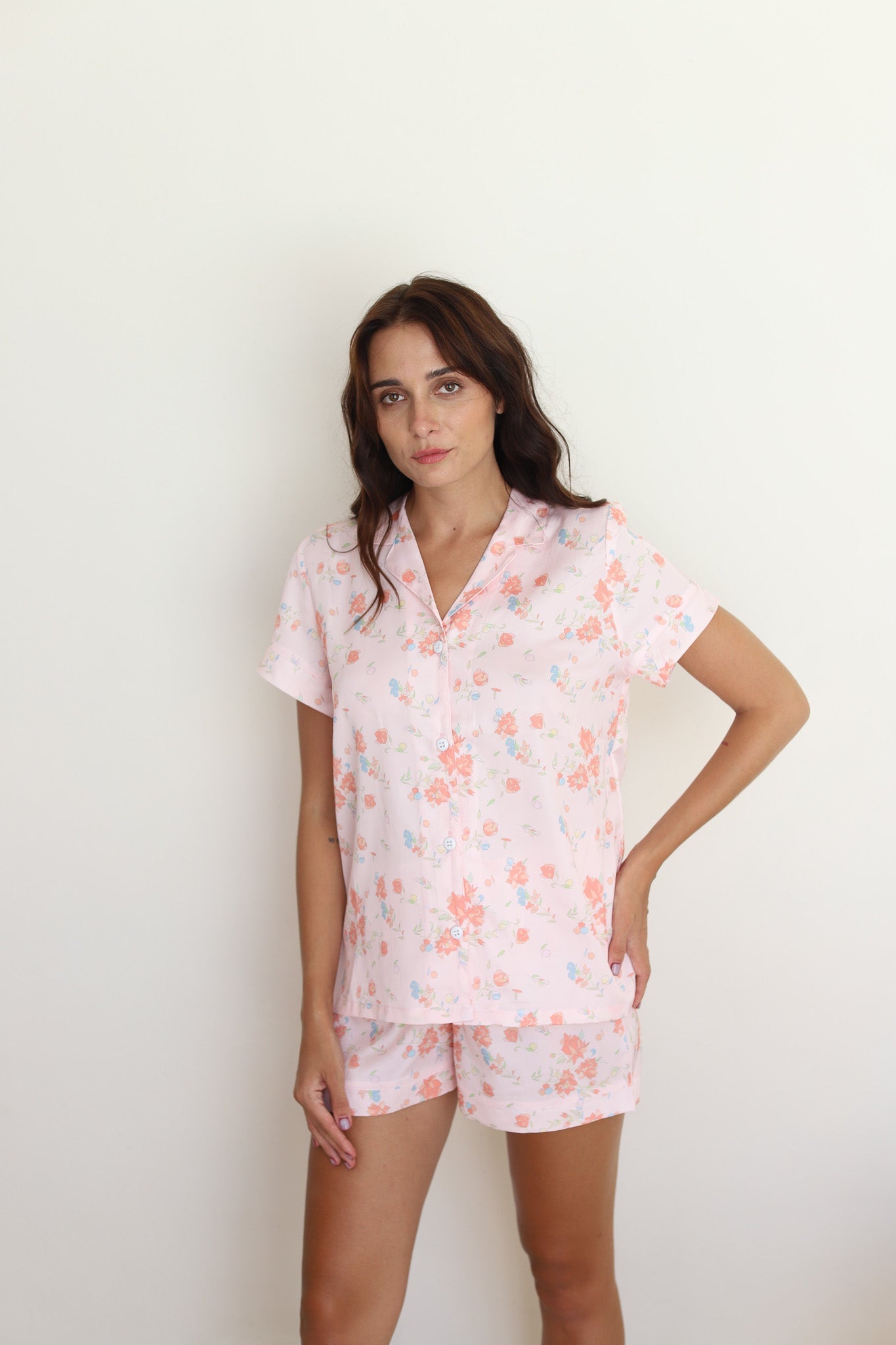 Pink Rose Satin Shortie Pajamas