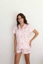 Pink Rose Satin Shortie Pajamas