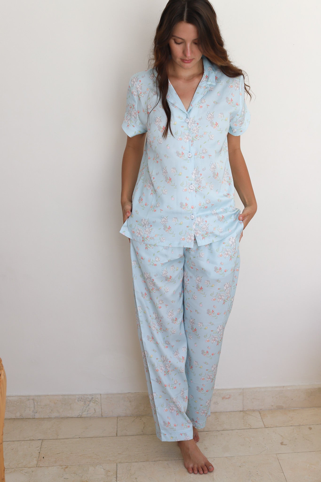 Blue Rose Satin Midnight Pajamas