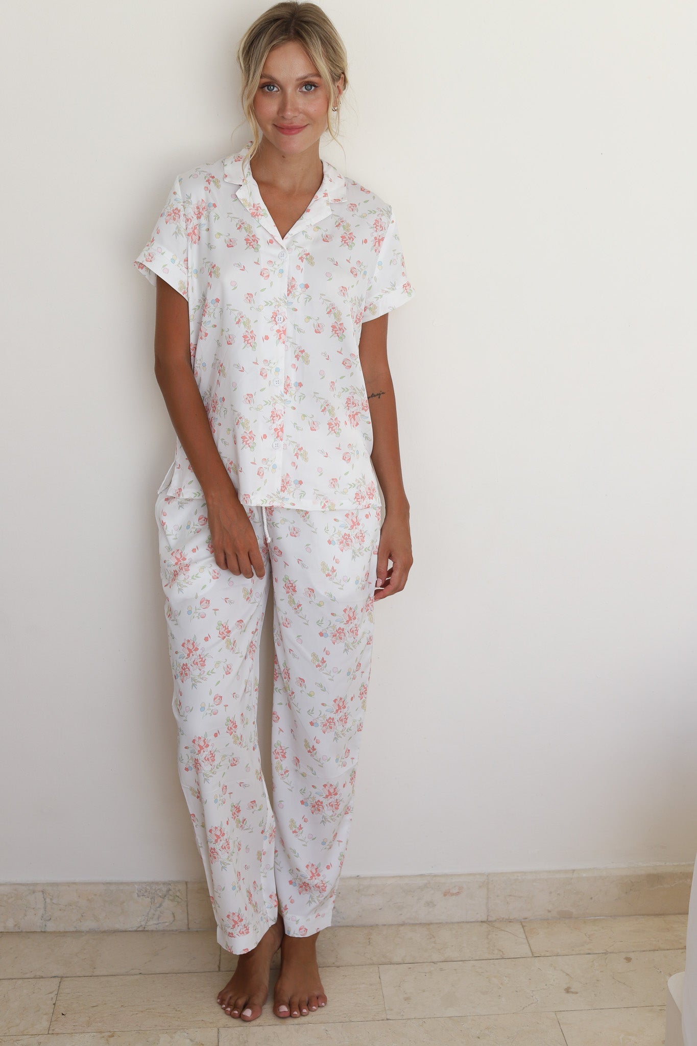 White Rose Satin Midnight Pajamas