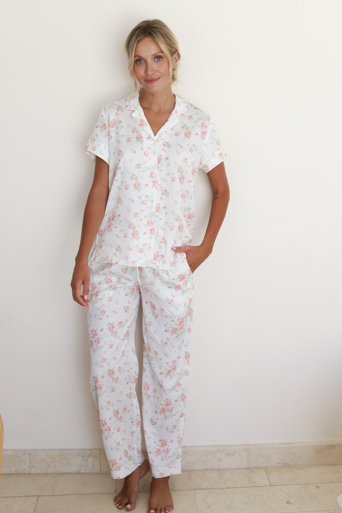 White Rose Satin Midnight Pajamas