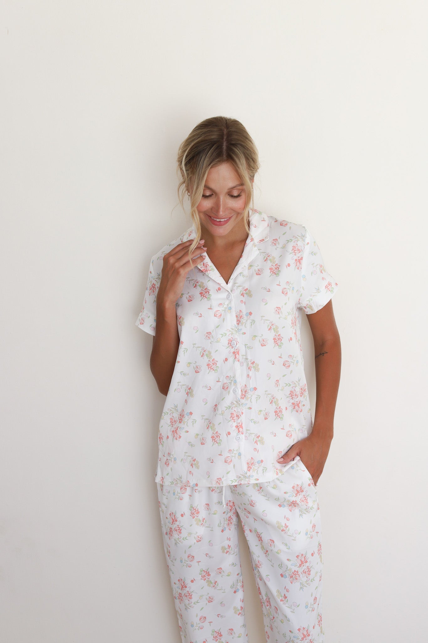 White Rose Satin Midnight Pajamas