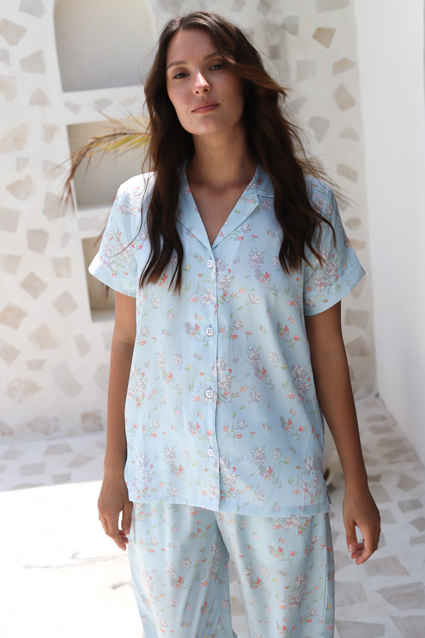 Blue Rose Satin Midnight Pajamas